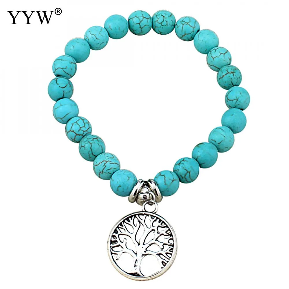 Boho Vintage Turquoises Bracelets for Women Men Cross Tree Fish Hand Pendant Charm Bracelets & Bangles Fashion Jewelry