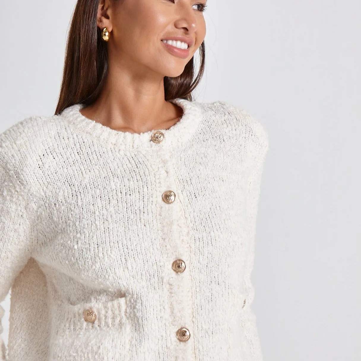 BOUCLE KNIT CARDIGAN - CREAM