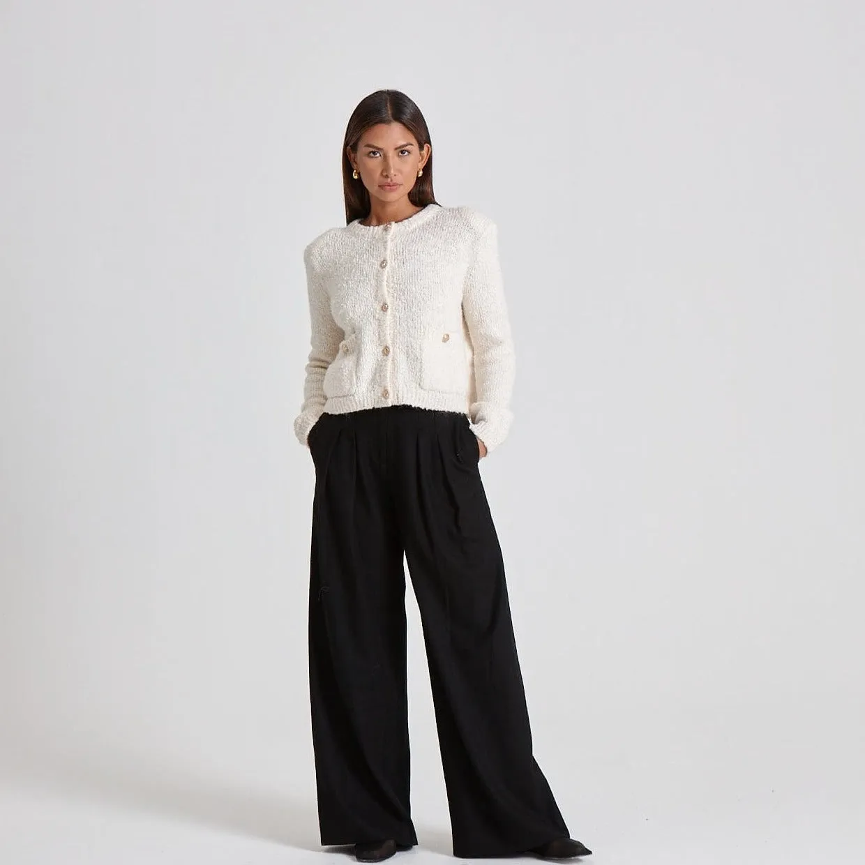 BOUCLE KNIT CARDIGAN - CREAM