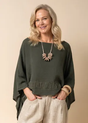 Bria Linen Blend Top in Khaki
