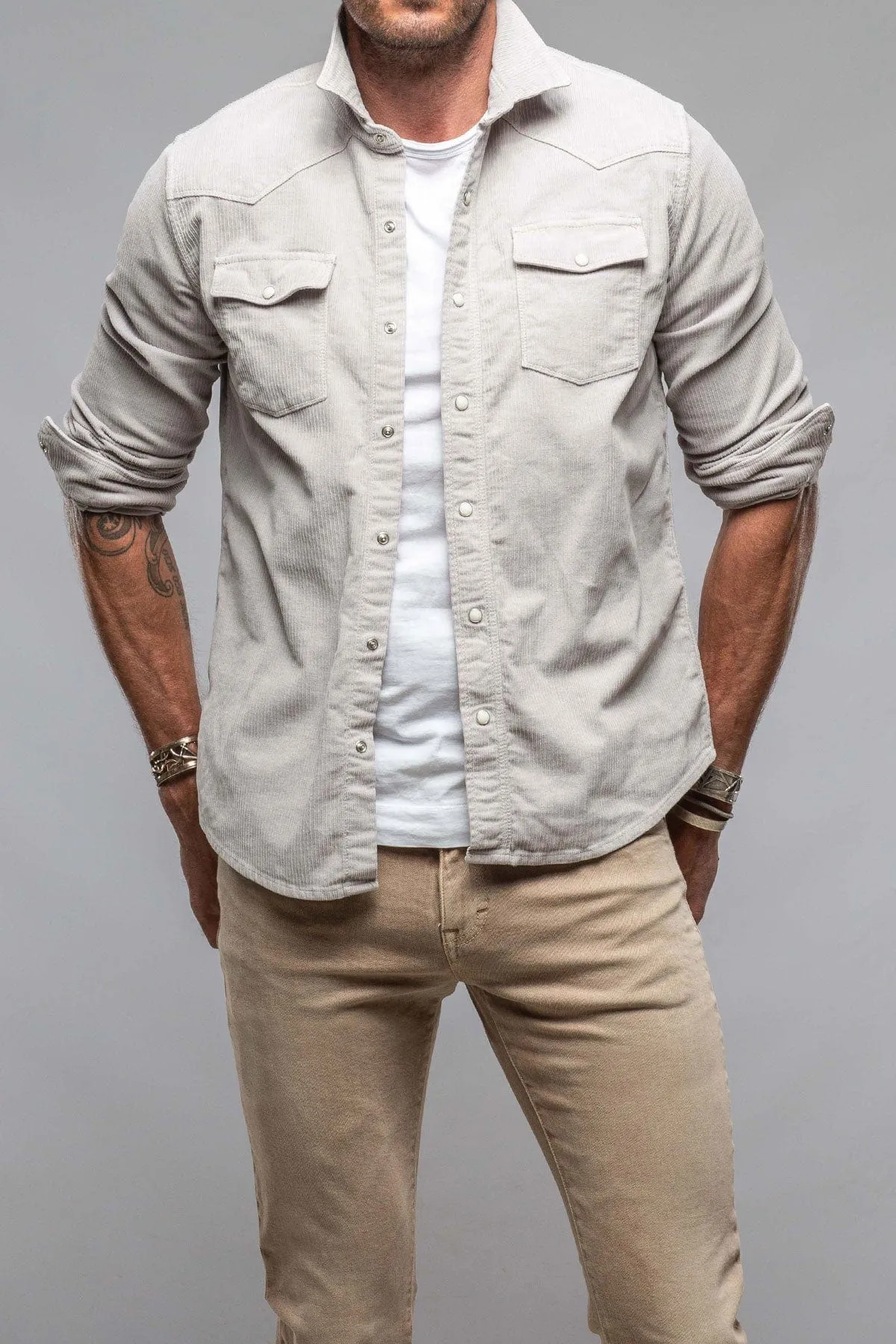 Brooks Corduroy Snap Shirt In Sasso