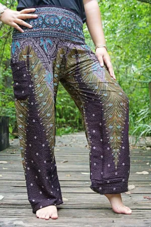 Brown Teal Peacock Womens Boho Pants