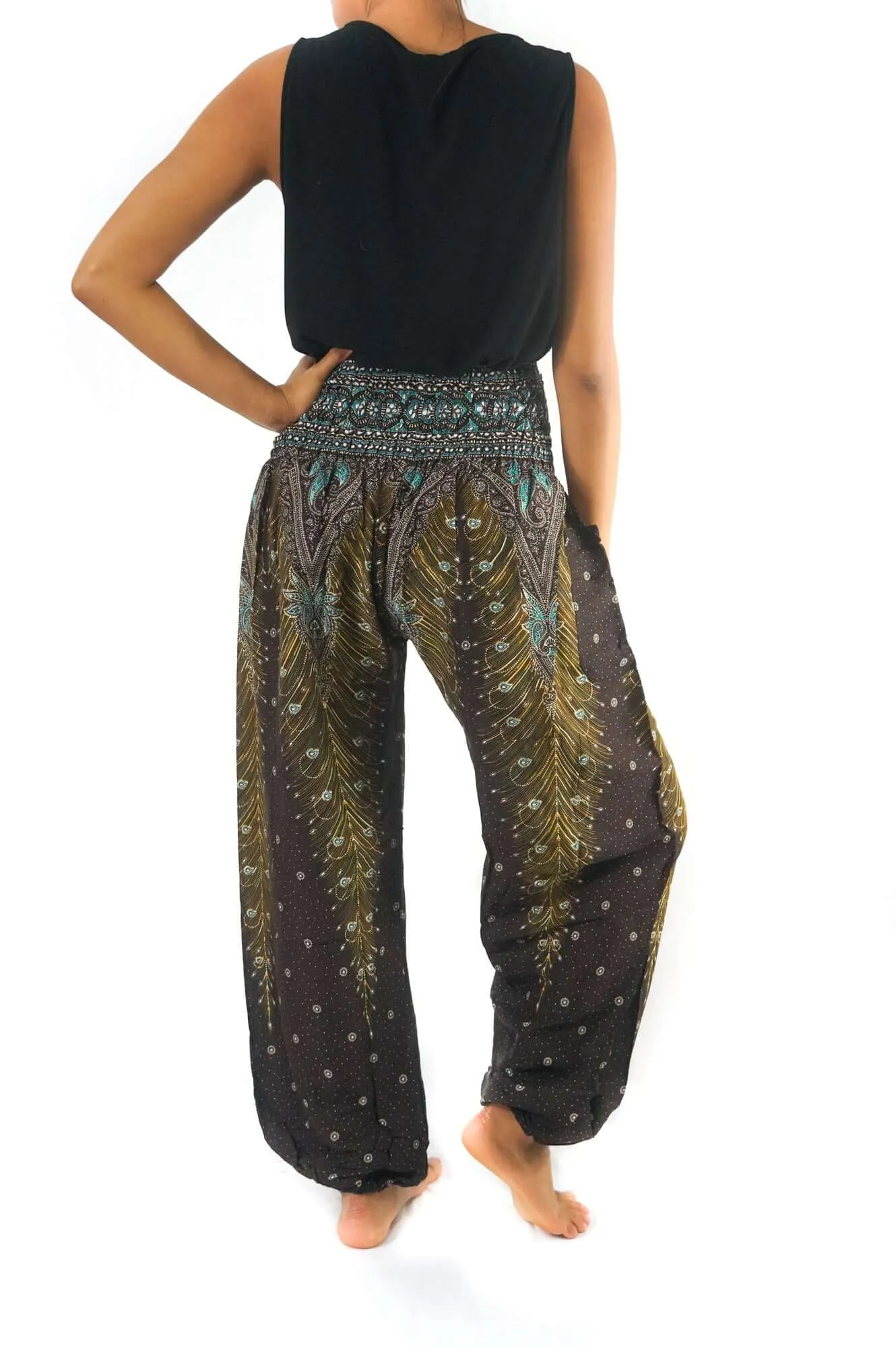 Brown Teal Peacock Womens Boho Pants