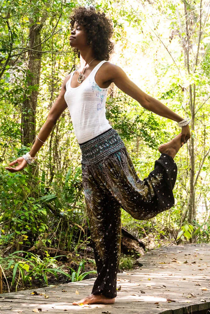 Brown Teal Peacock Womens Boho Pants