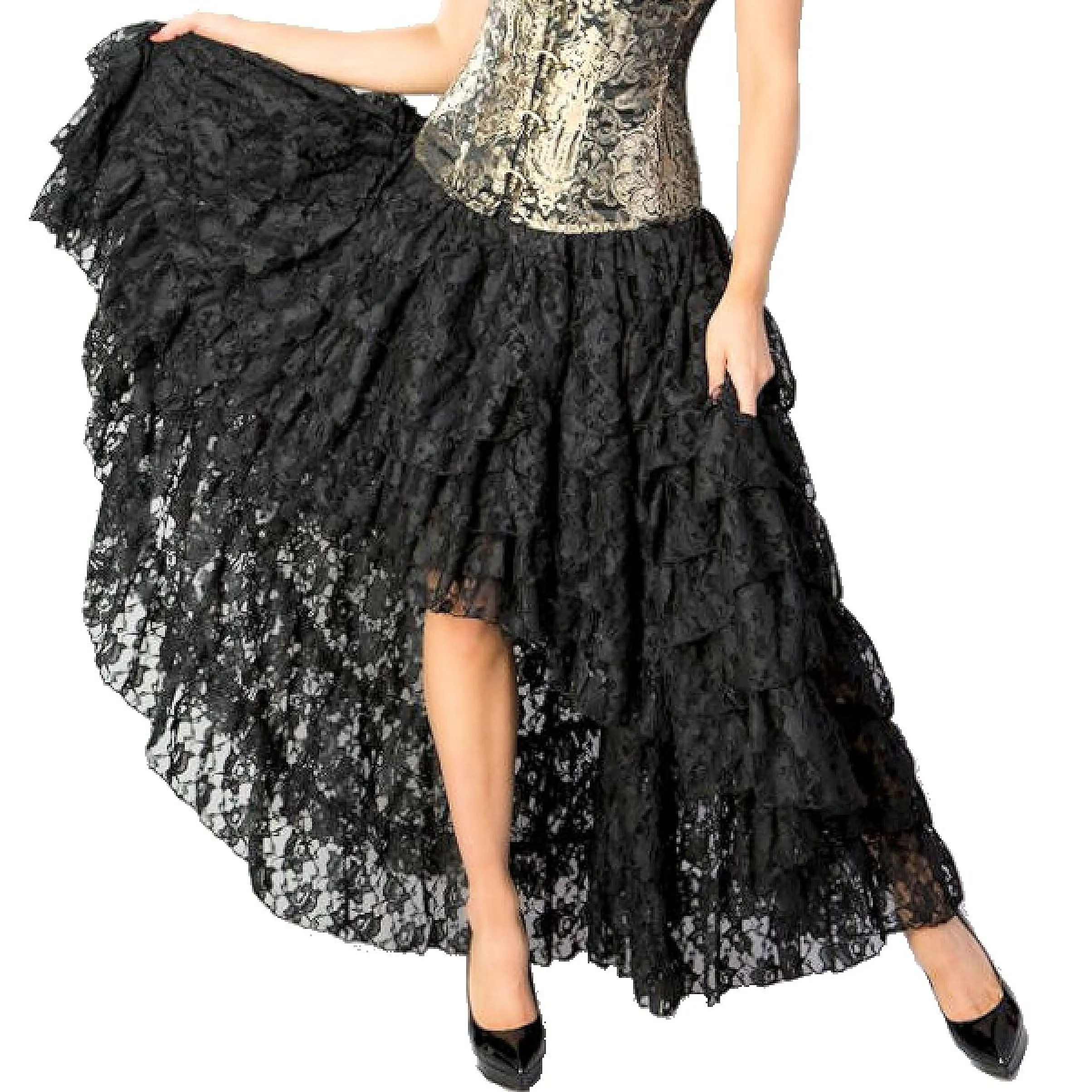 Burleska Amelia Skirt Victorian Steampunk Western Boho Layered Ruffled High Low