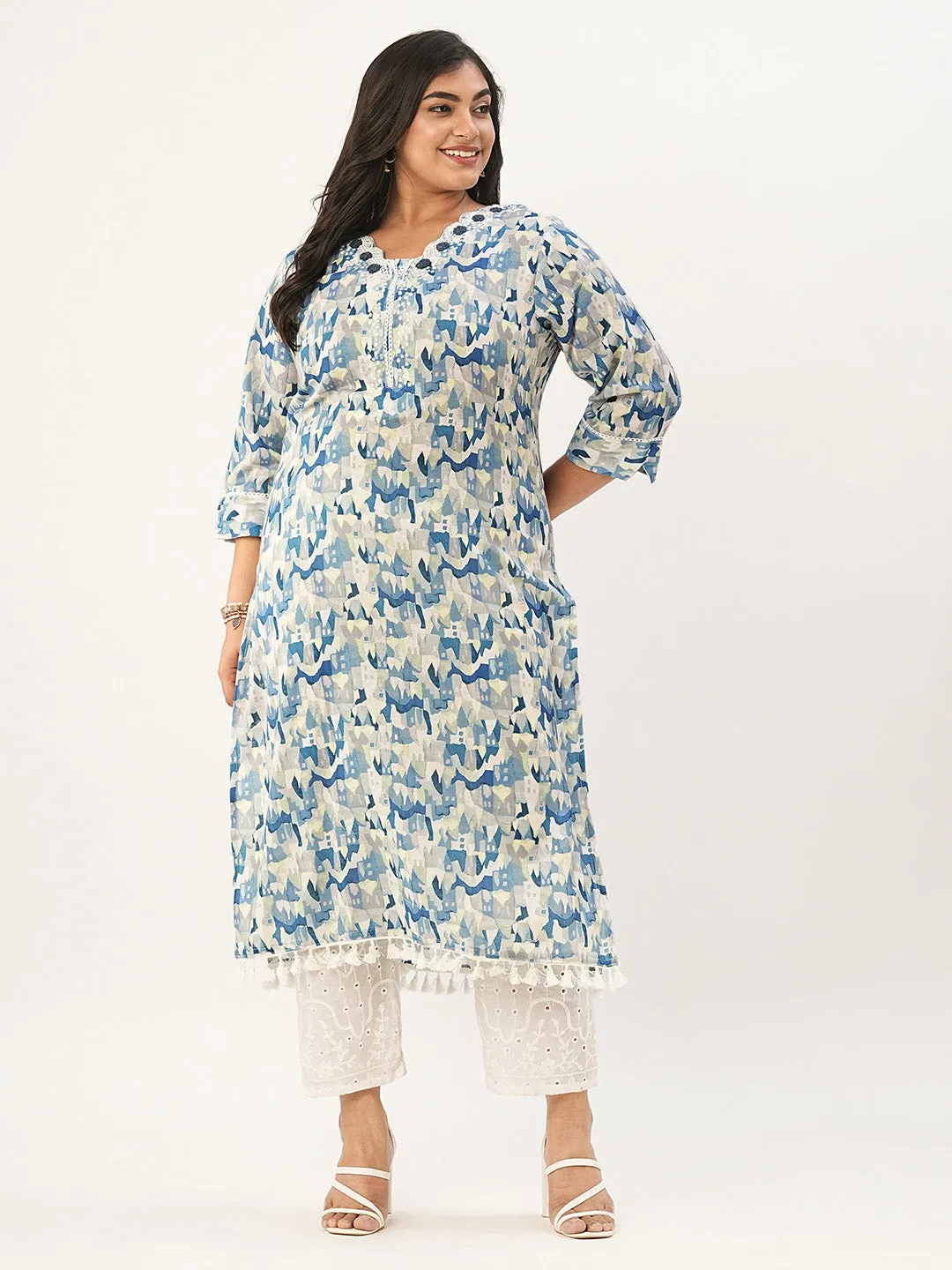 Buy Blue Comfort Fit Cotton Kurta for Women Online - Zola