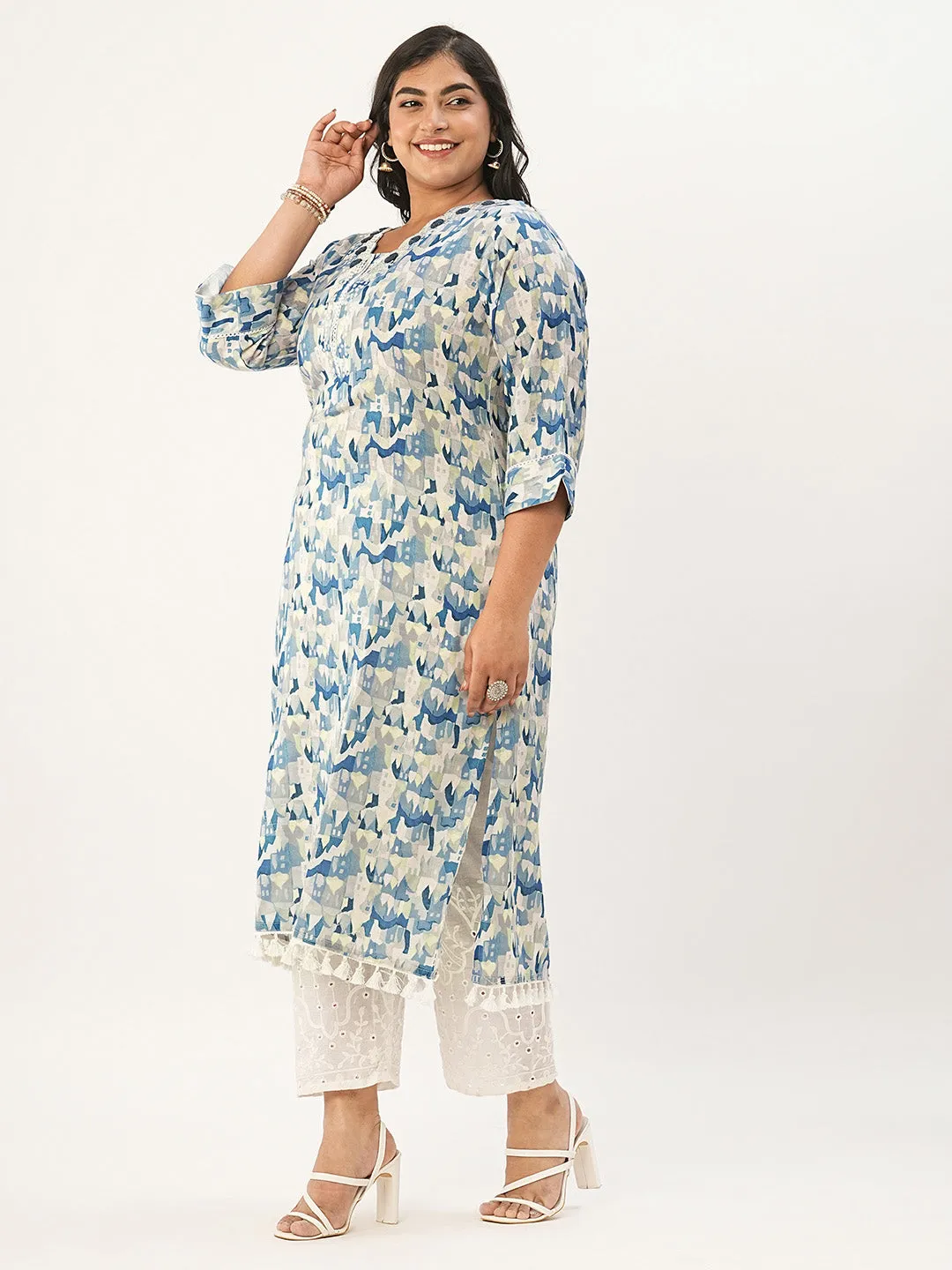 Buy Blue Comfort Fit Cotton Kurta for Women Online - Zola