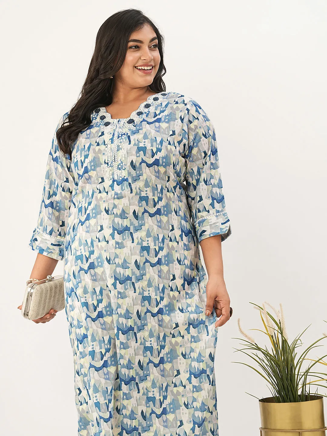 Buy Blue Comfort Fit Cotton Kurta for Women Online - Zola