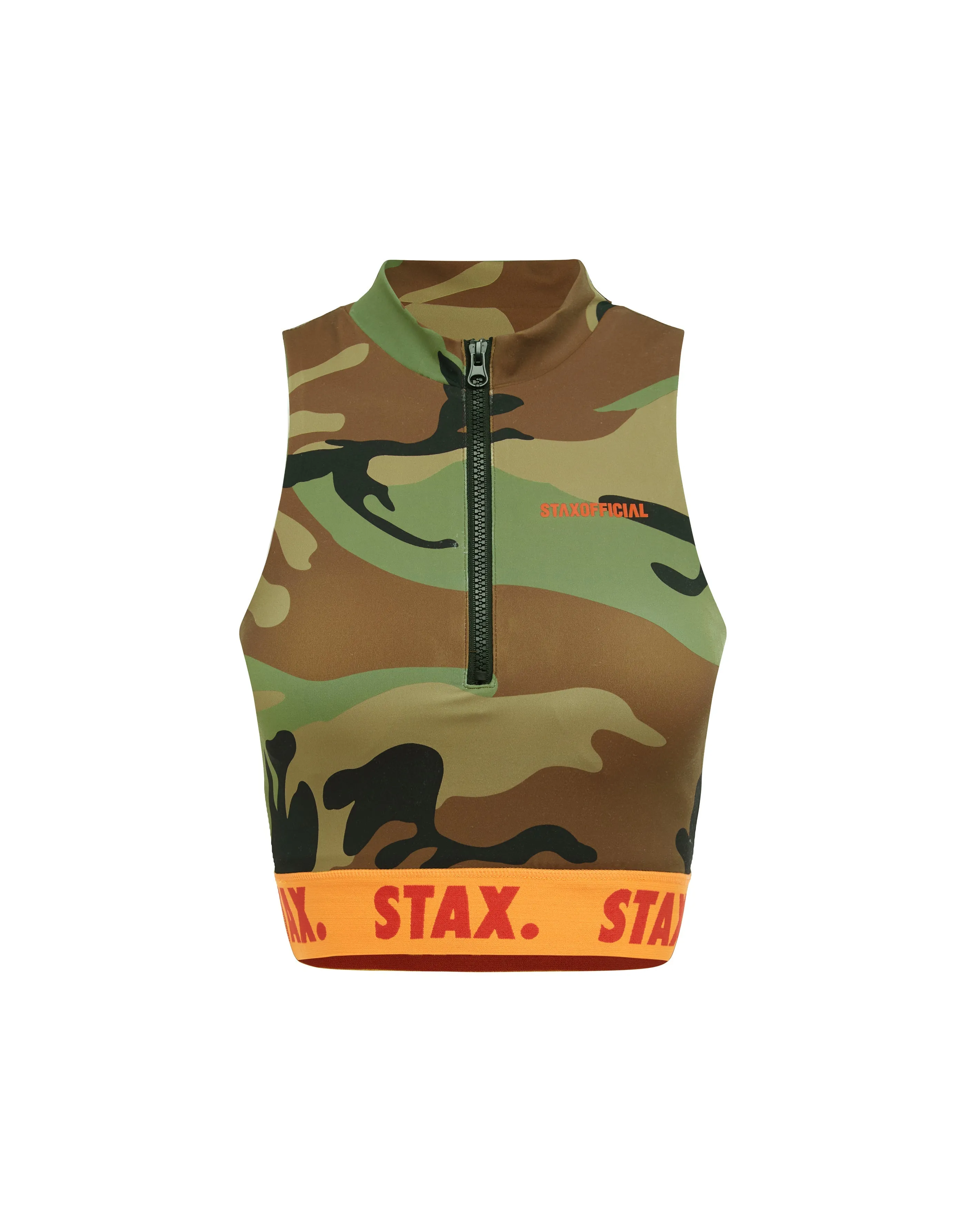 Camo WB High Neck Zip Tank - Orange
