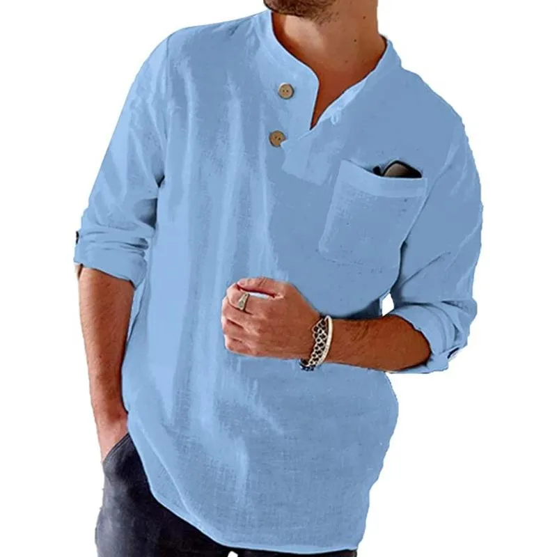 Casual Cotton Linen Roll-Up Sleeve Shirt - Jack