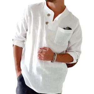 Casual Cotton Linen Roll-Up Sleeve Shirt - Jack