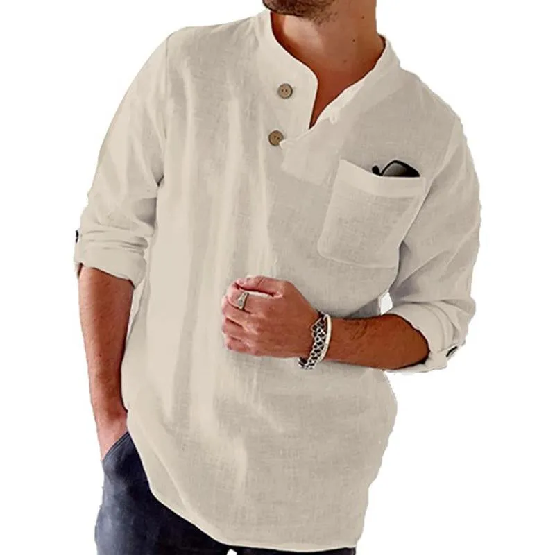 Casual Cotton Linen Roll-Up Sleeve Shirt - Jack