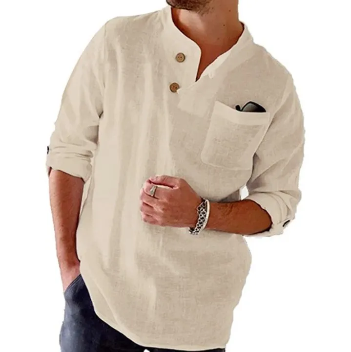 Casual Cotton Linen Roll-Up Sleeve Shirt - Jack