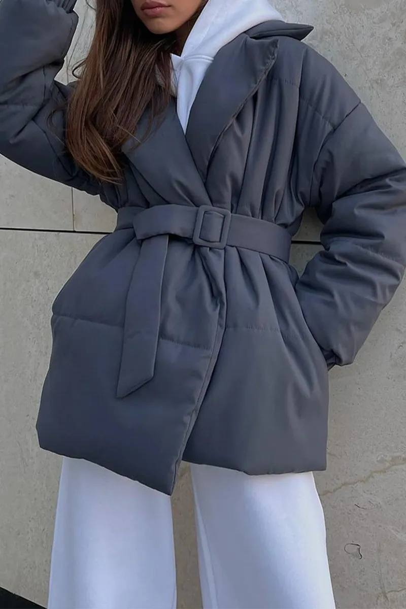 Casual Lace Up Turndown Collar Outerwear(4 Colors)