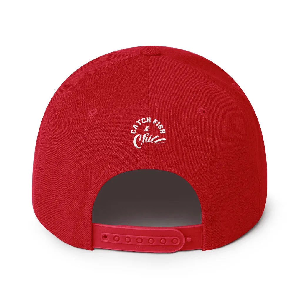 CATCH FISH & CHILL BOX LOGO RED FLAT BILL WOOL SNAP BACK