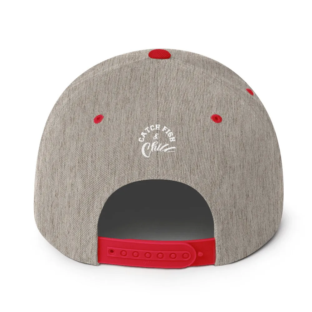 CATCH FISH & CHILL BOX LOGO RED FLAT BILL WOOL SNAP BACK