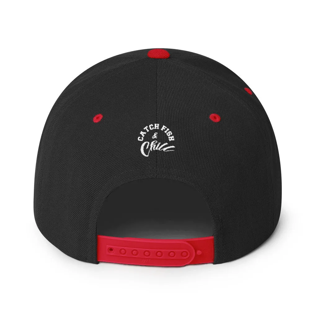 CATCH FISH & CHILL BOX LOGO RED FLAT BILL WOOL SNAP BACK