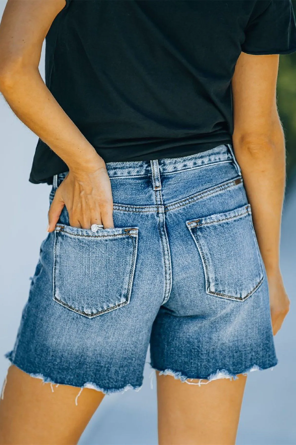 Chabot High Rise Distressed Denim Mom Shorts