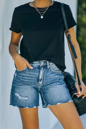 Chabot High Rise Distressed Denim Mom Shorts