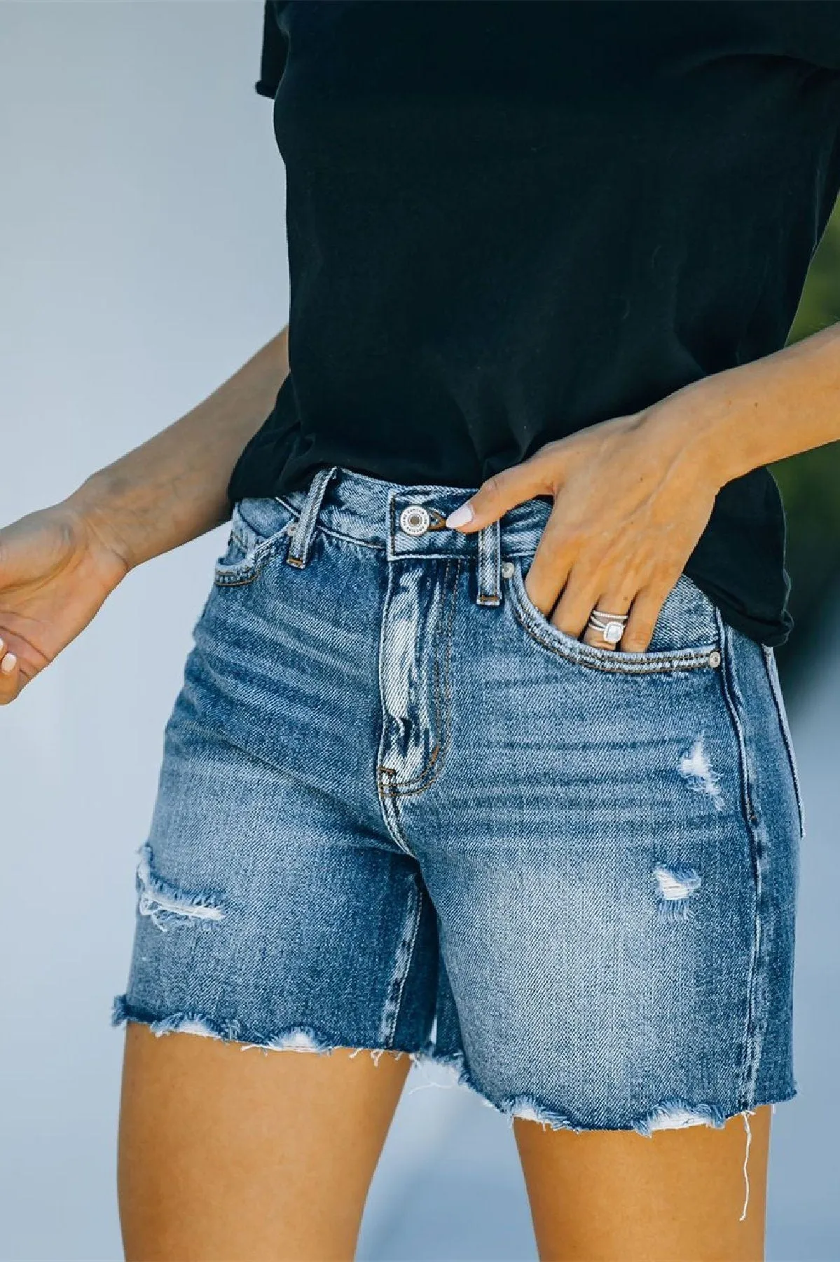 Chabot High Rise Distressed Denim Mom Shorts