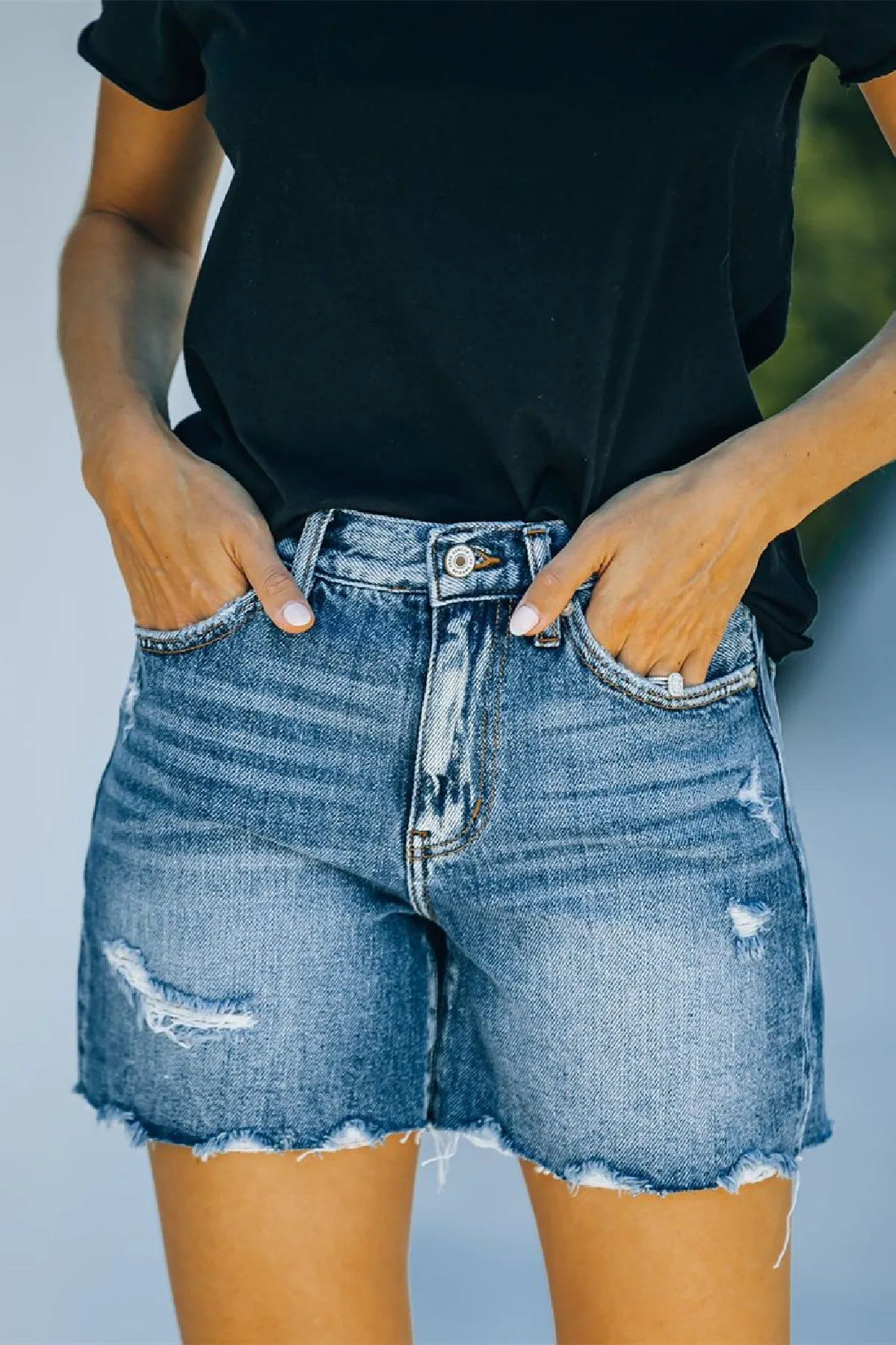 Chabot High Rise Distressed Denim Mom Shorts