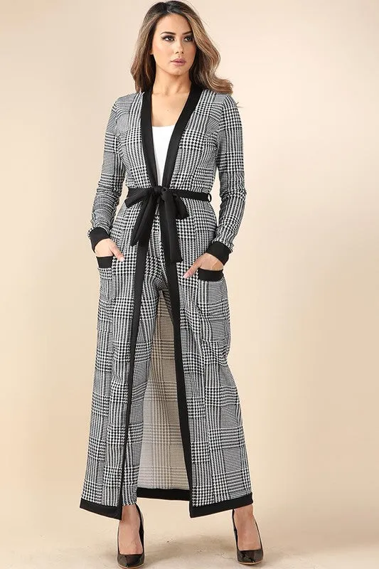 Chelsey Grid Printed Long Jacket 2pc Pants Set