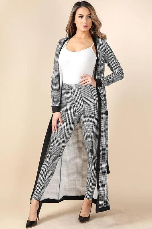 Chelsey Grid Printed Long Jacket 2pc Pants Set