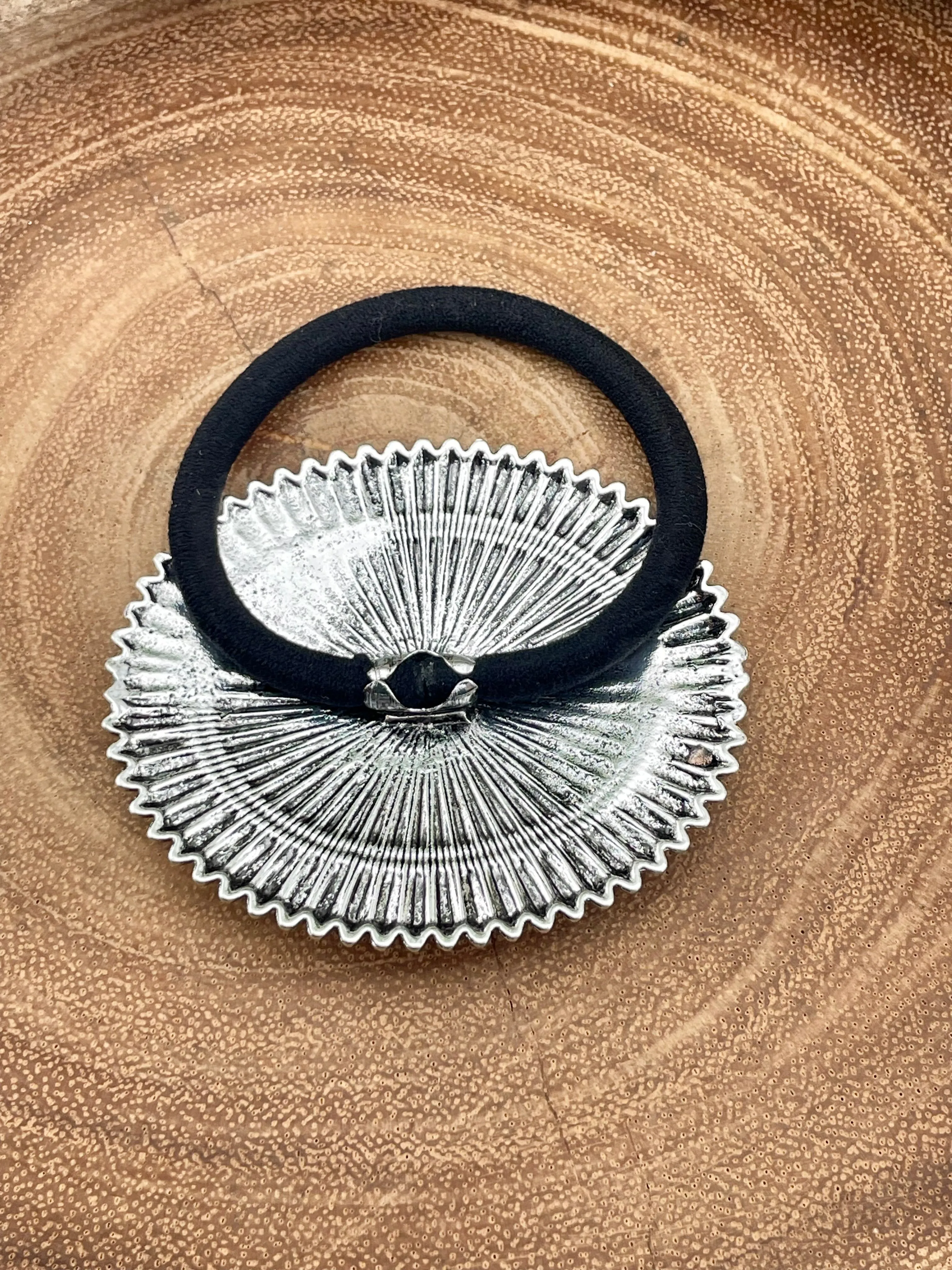 Chickasha Center Diamond Fashion Silver Scalloped Concho Hair Tie
