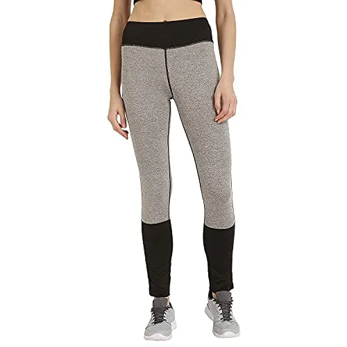 CHKOKKO Women Yoga Track Pants Stretchable Sports Tights Grey Blackk Medium