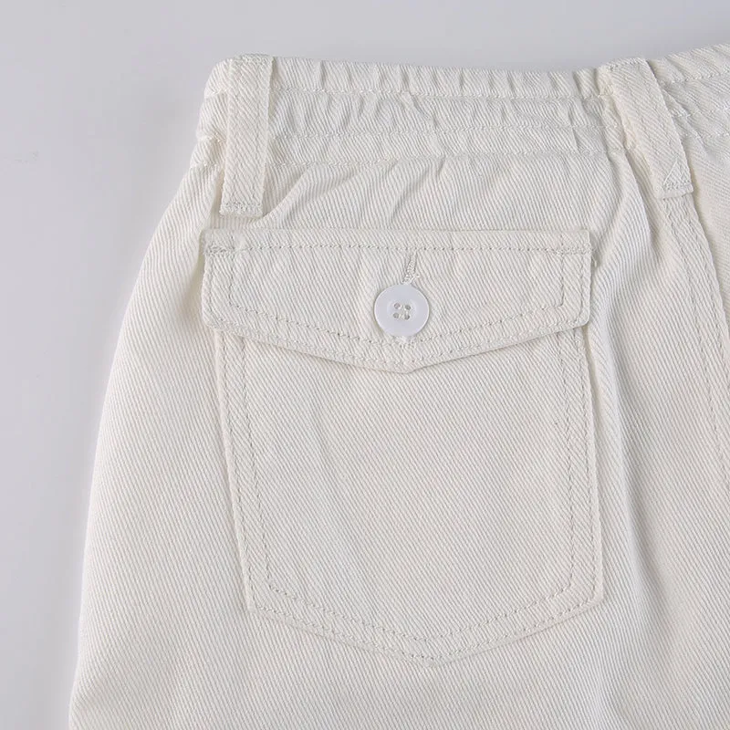 CityHottie - Women Spring Fashion Multi Pockets White Cargo Pants Women Adjustable Low Waist Baggy Wide Leg Jeans Oversized Casual Trousers Retro Bottoms Iamhotty
