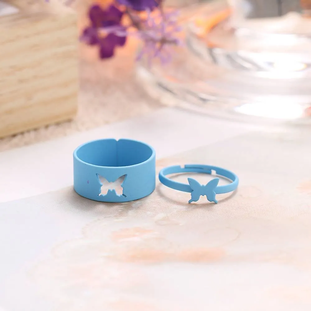 Colorful Butterfly Lover Couple Rings Set for Women