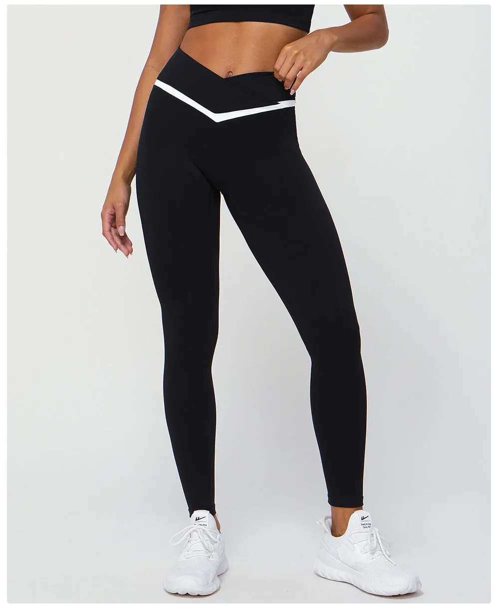 Contrast Color Cross V Yoga Pants
