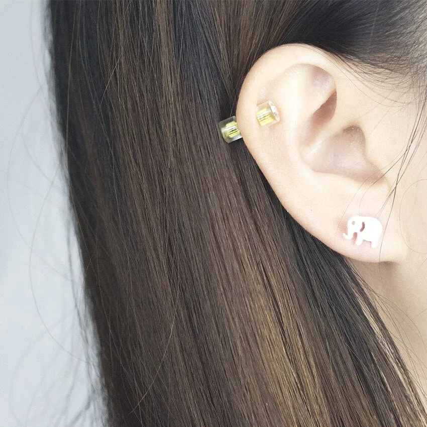 Cute Lucky Elephant Charm Stud Earrings Stainless