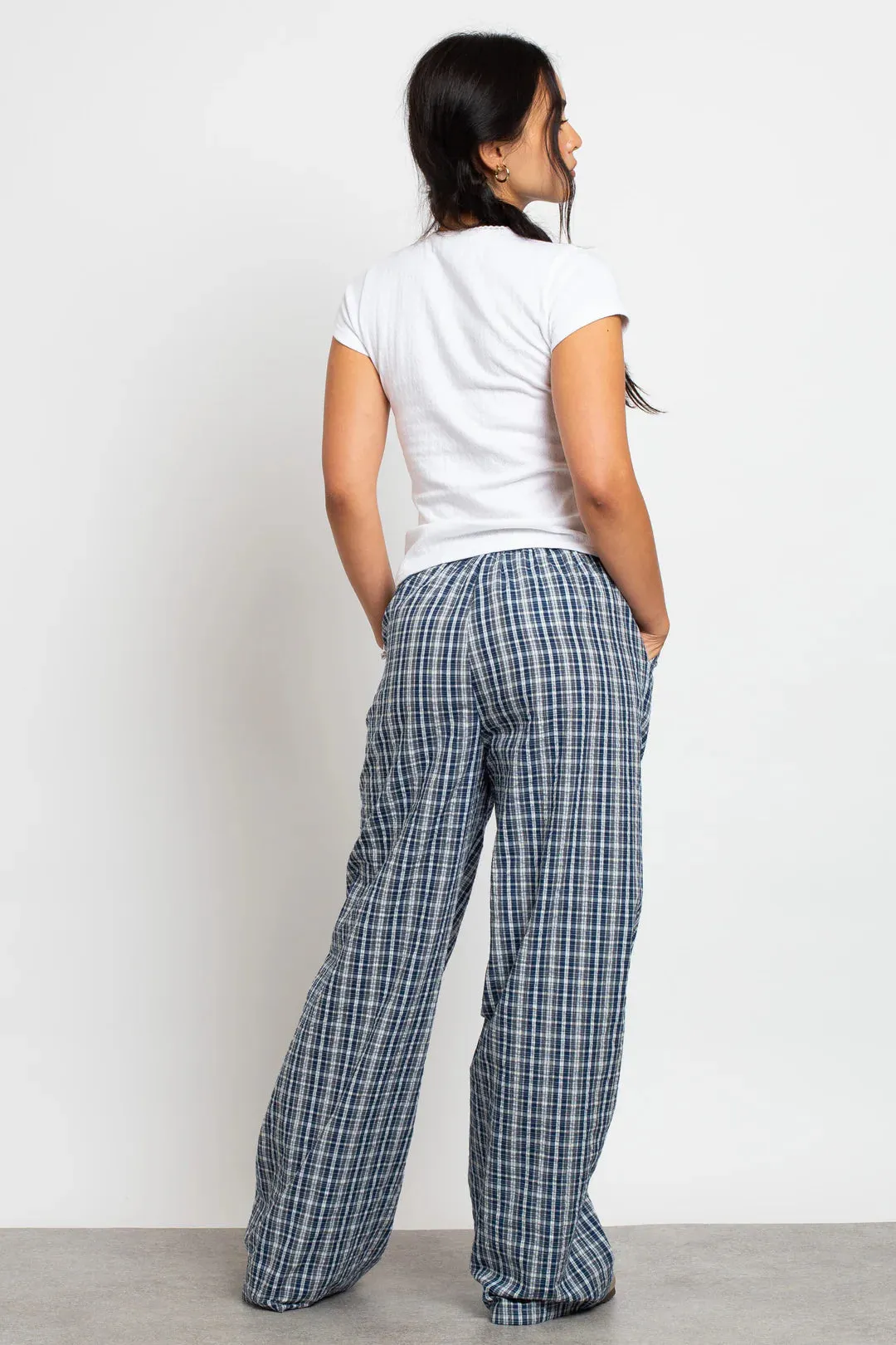 Daisy Street Check Wide Leg Trouser with Drawcord Waist