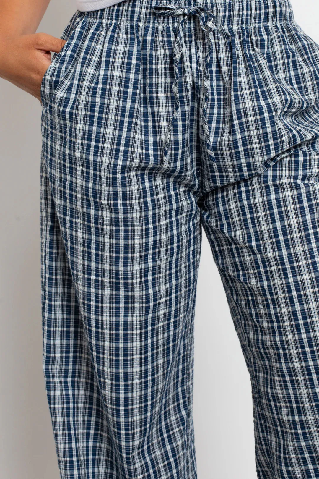 Daisy Street Check Wide Leg Trouser with Drawcord Waist