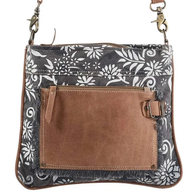 Dannika Floral Canvas and Leather Crossbody in Charcoal