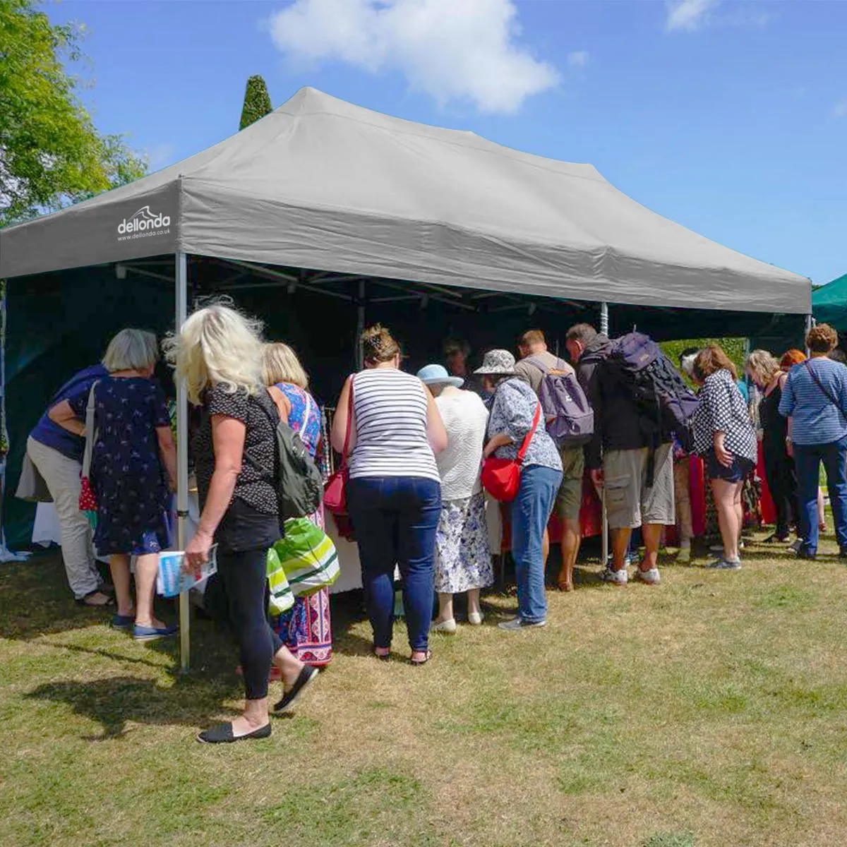 Dellonda Premium 3x6m Pop-Up Gazebo, Heavy Duty, PVC Coated, Water Resistant Fabric, Supplied with Carry Bag, Rope, Stakes & Weight Bags - Grey Canopy