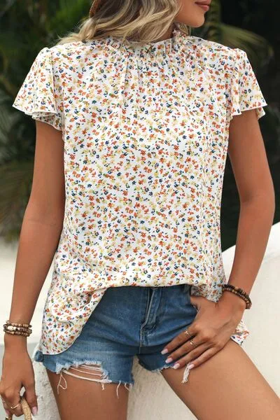 Ditsy Floral Mock Neck Short Sleeve Top (4 Colors)