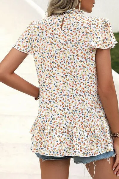 Ditsy Floral Mock Neck Short Sleeve Top (4 Colors)