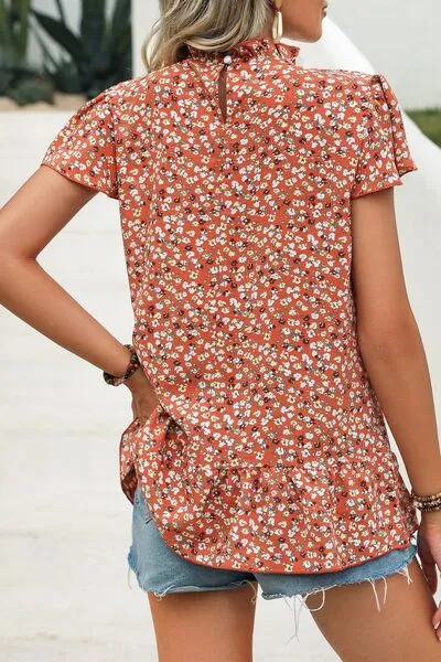 Ditsy Floral Mock Neck Short Sleeve Top (4 Colors)