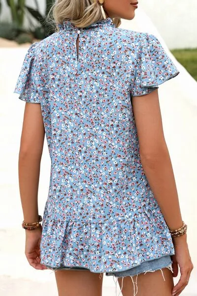Ditsy Floral Mock Neck Short Sleeve Top (4 Colors)