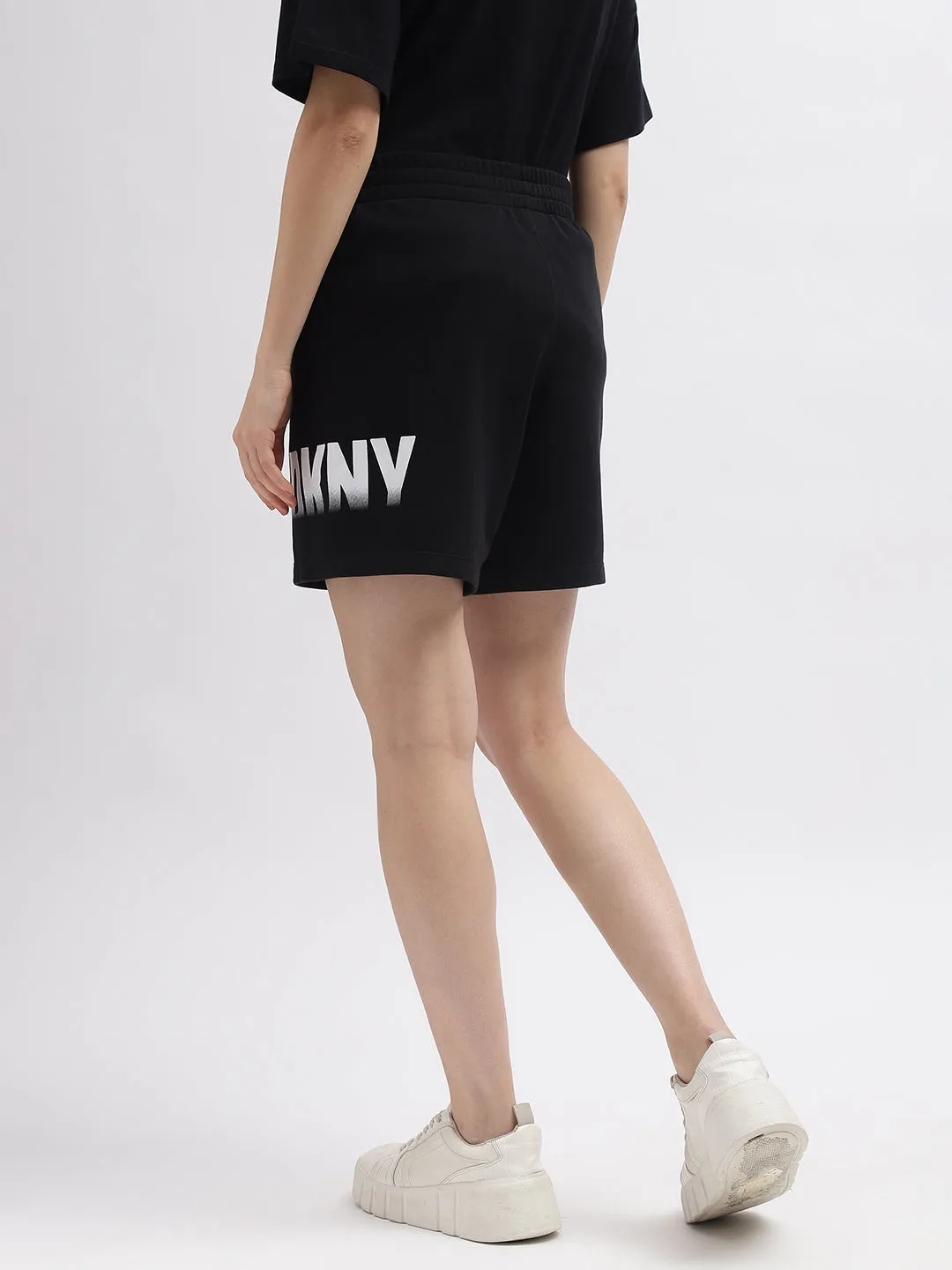 Dkny Women Black Printed Regular Fit Mid-Rise Shorts