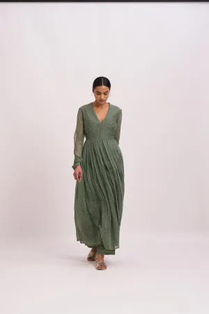 Dot   I   Carvi Jumeirah Ghoomar Anarkali Chanderi Anarkali Cotton Silk Pant  leaf Green  SS24-EG