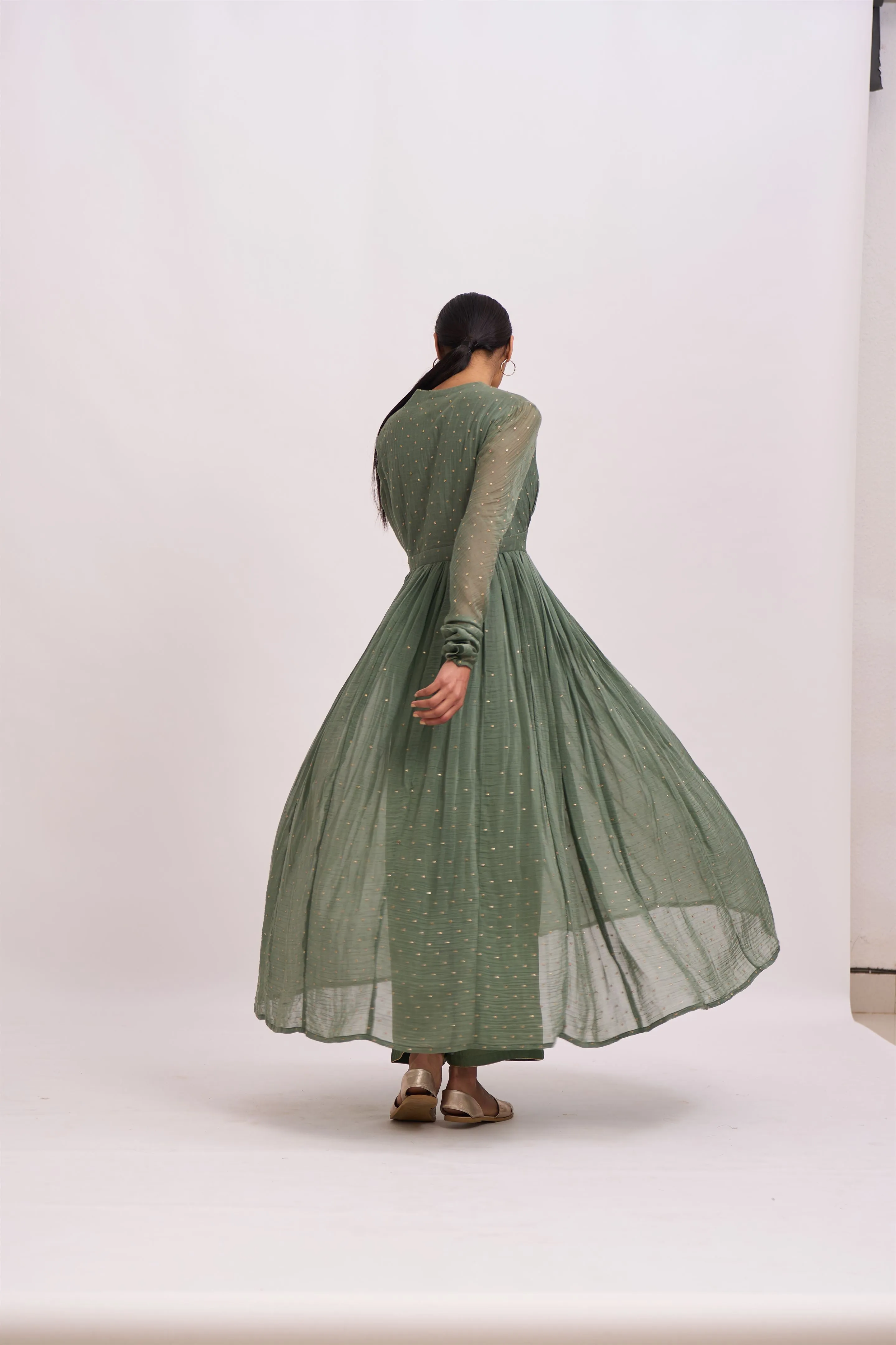Dot   I   Carvi Jumeirah Ghoomar Anarkali Chanderi Anarkali Cotton Silk Pant  leaf Green  SS24-EG