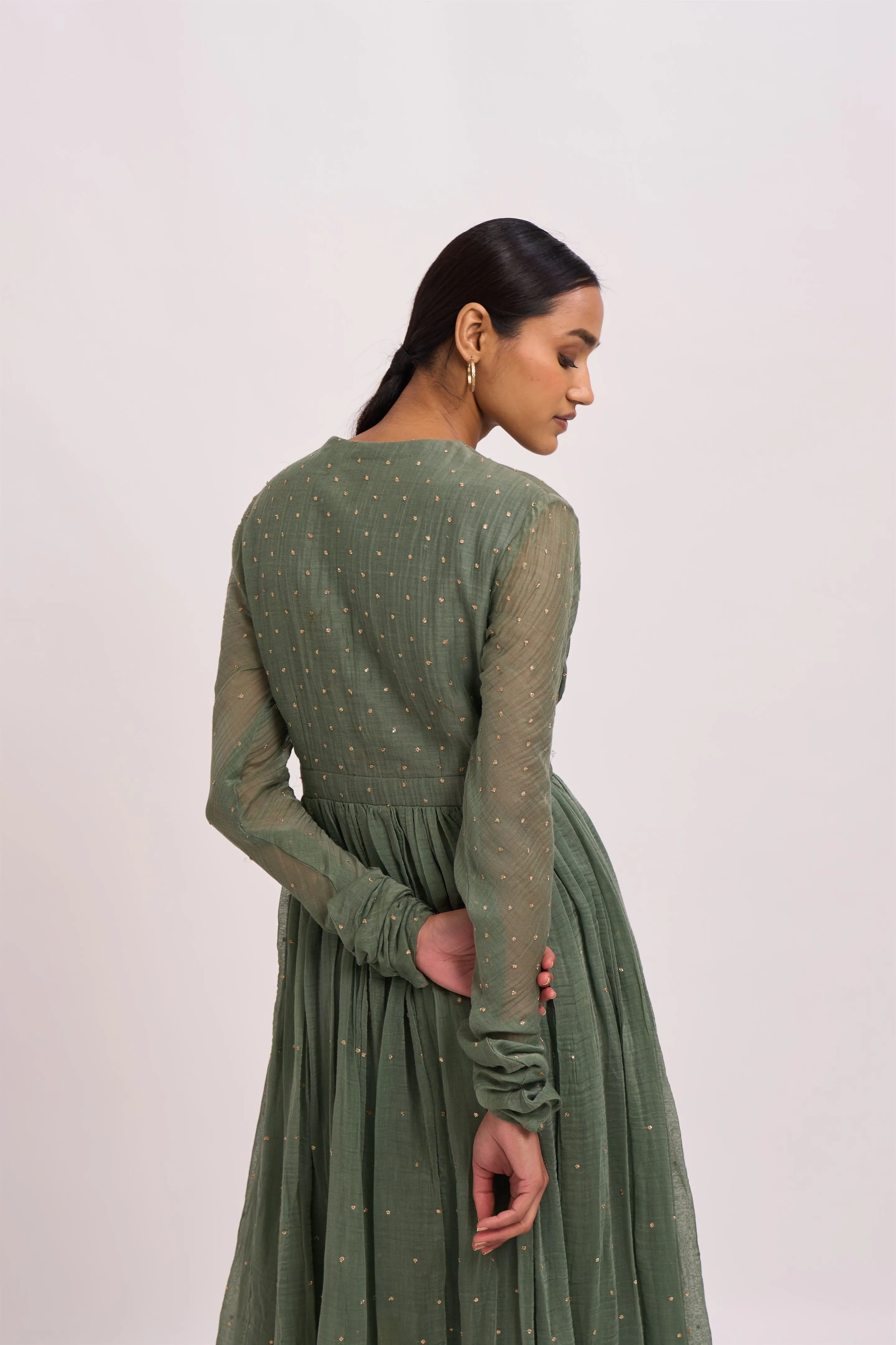 Dot   I   Carvi Jumeirah Ghoomar Anarkali Chanderi Anarkali Cotton Silk Pant  leaf Green  SS24-EG