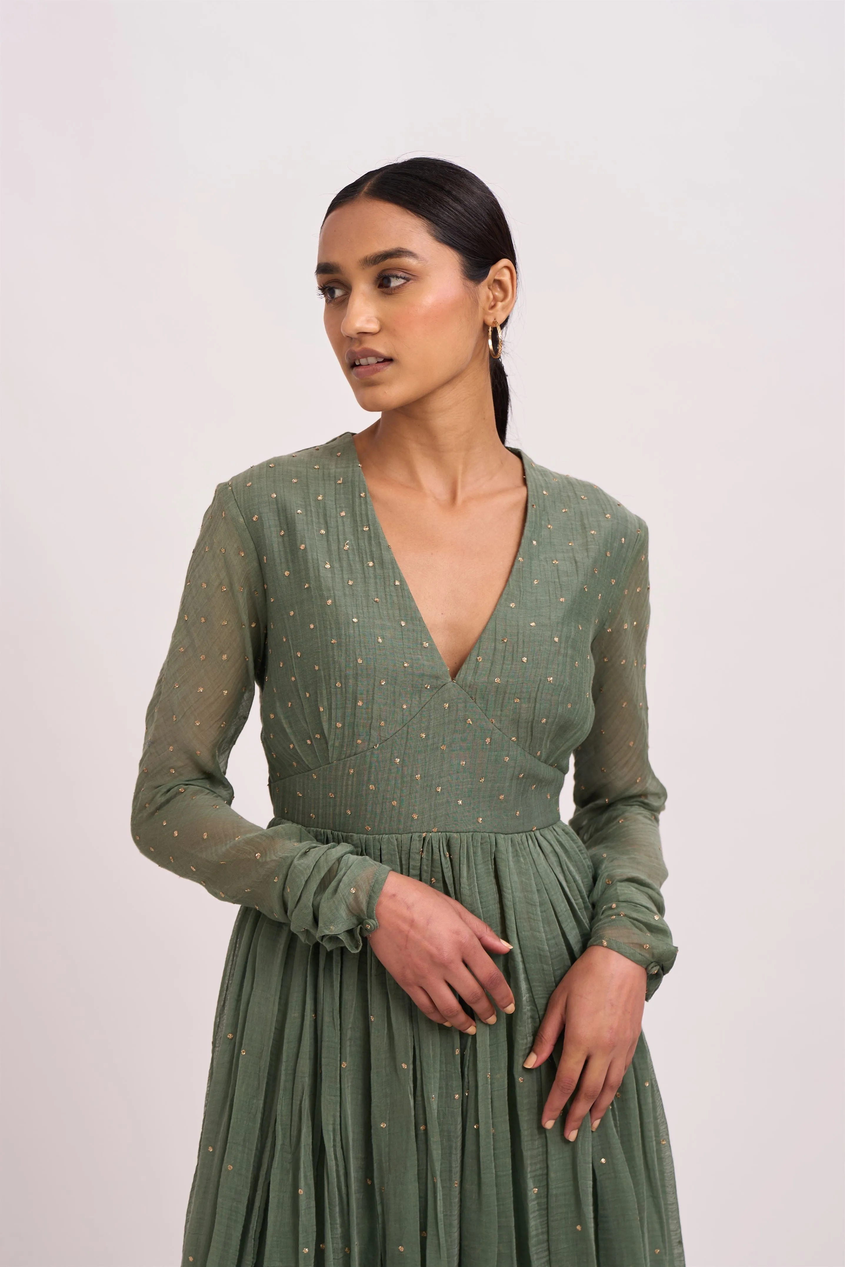 Dot   I   Carvi Jumeirah Ghoomar Anarkali Chanderi Anarkali Cotton Silk Pant  leaf Green  SS24-EG