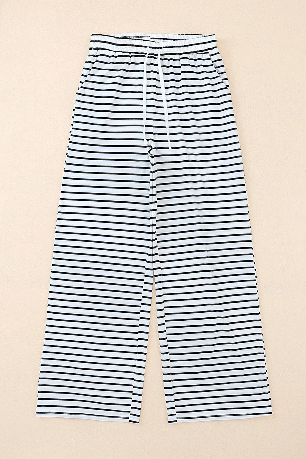 Drawstring Striped Wide Leg Pants