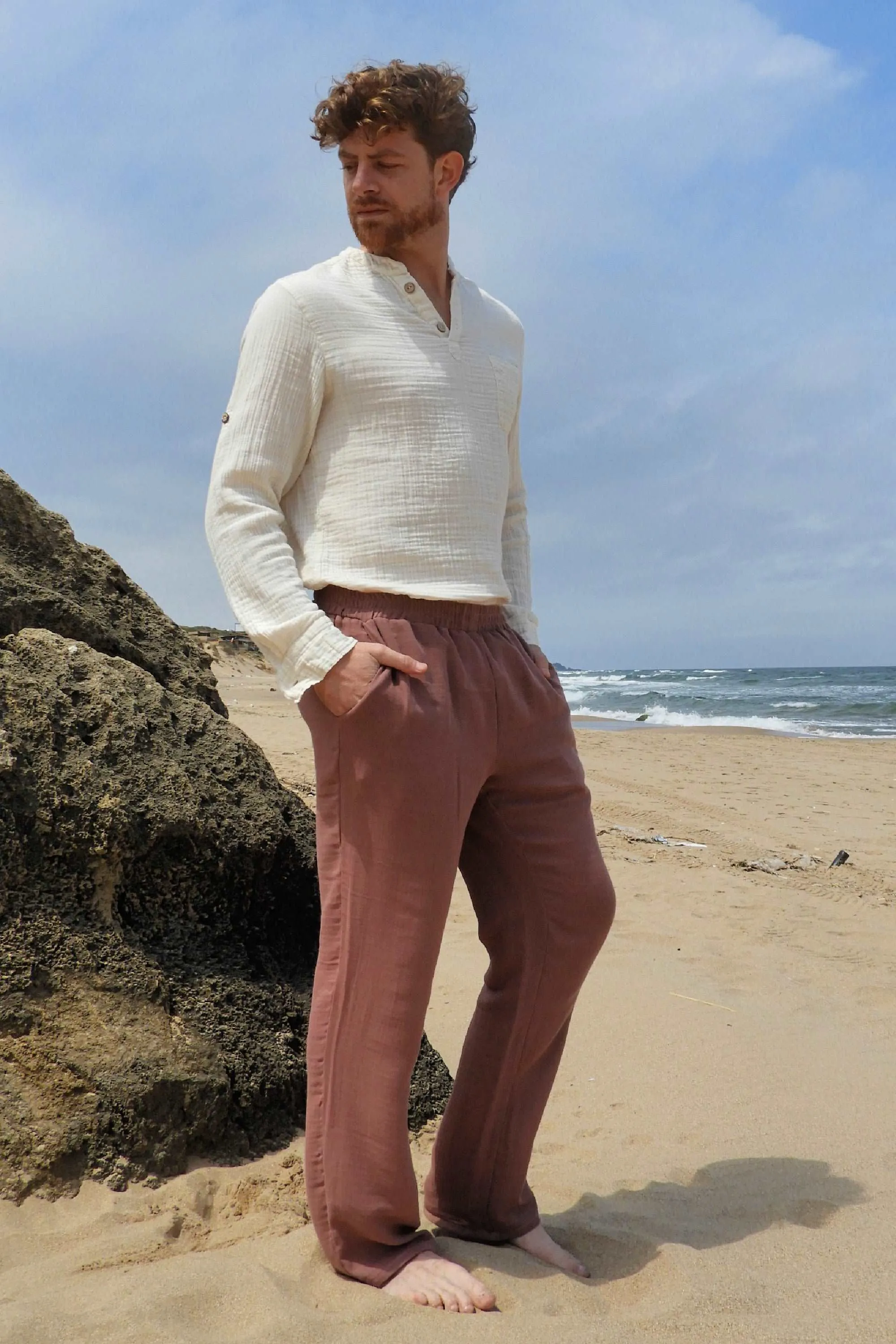 DUNE Organic Gauze Cotton Pants (Dark Blue, Dusty Pink)