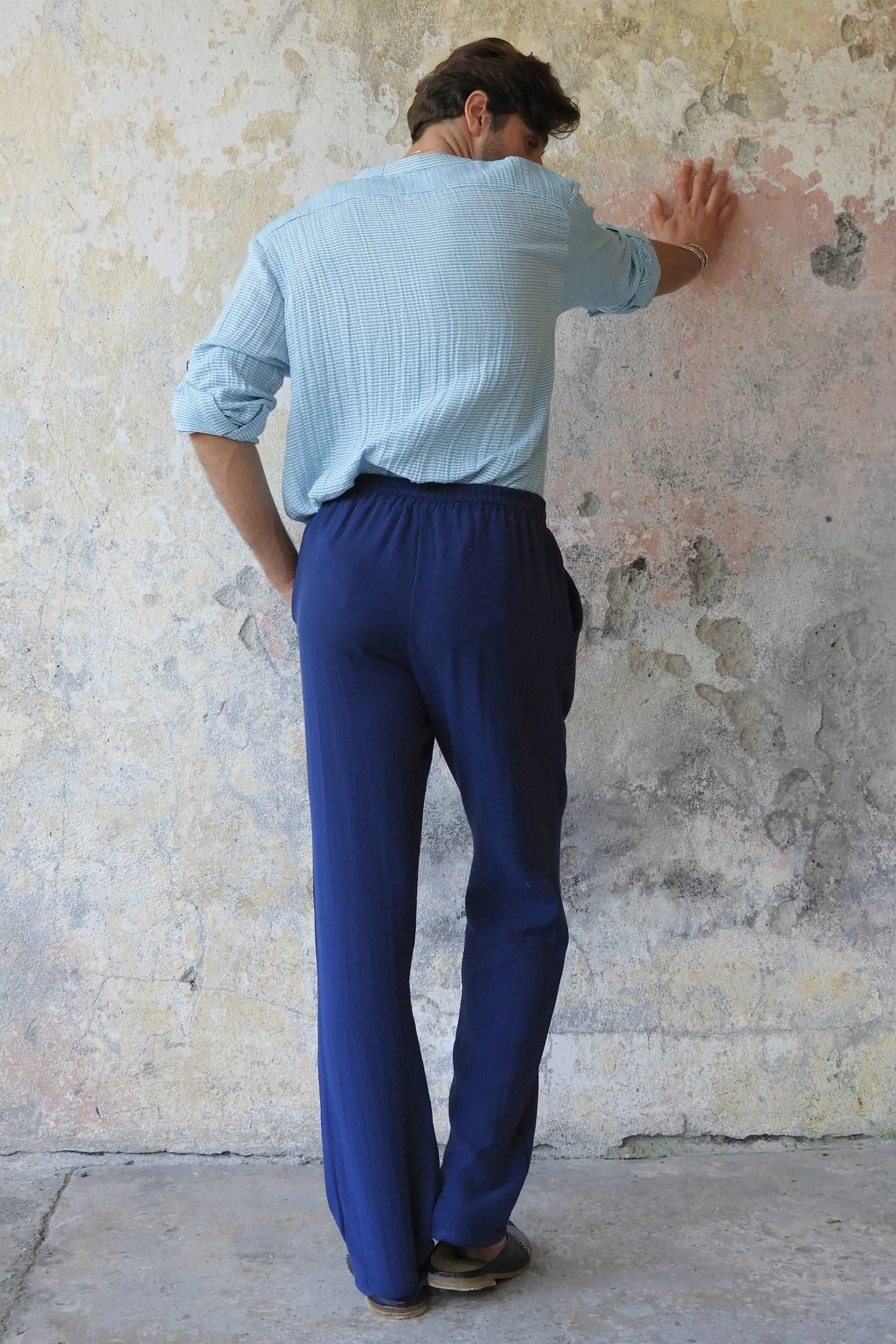 DUNE Organic Gauze Cotton Pants (Dark Blue, Dusty Pink)