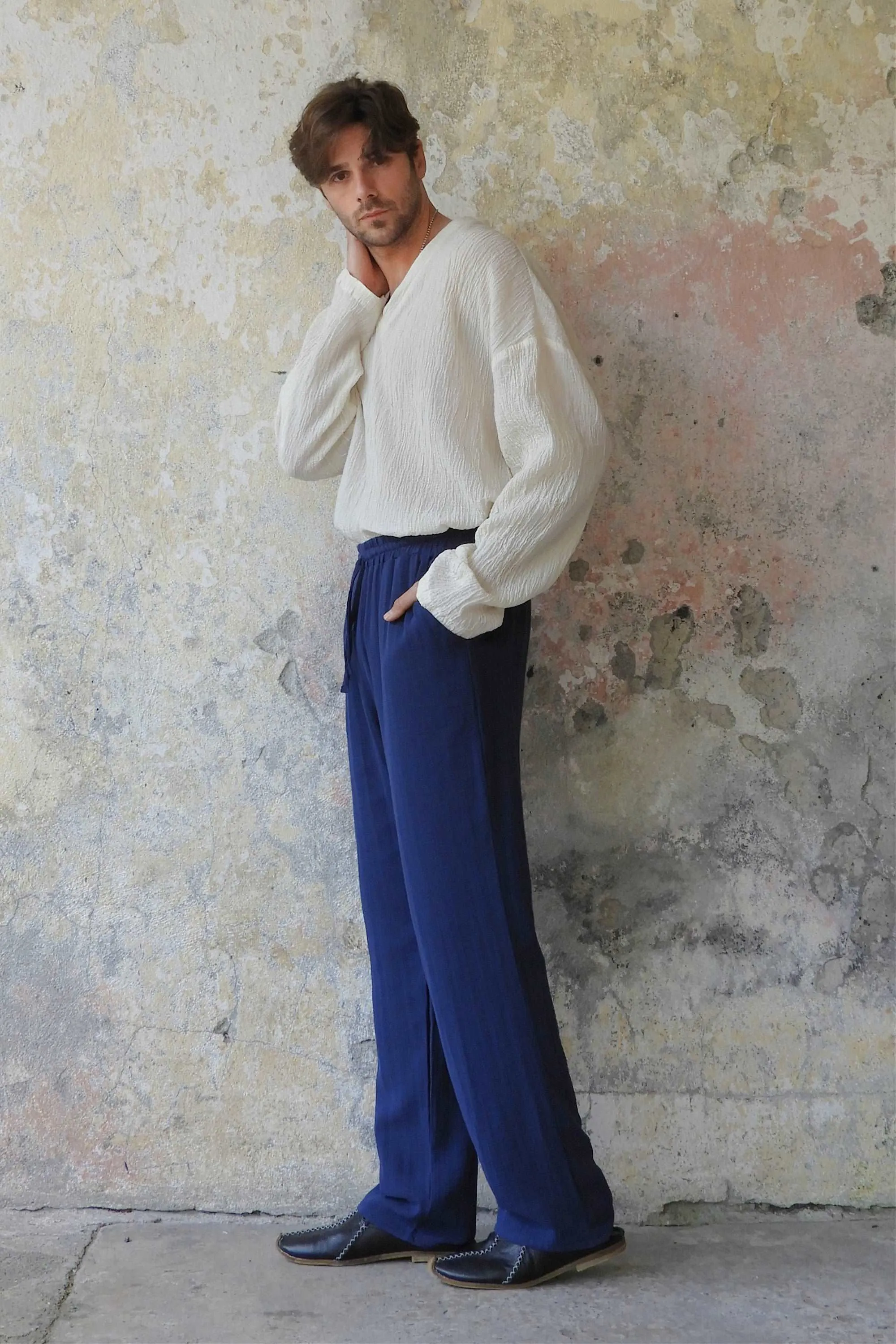 DUNE Organic Gauze Cotton Pants (Dark Blue, Dusty Pink)